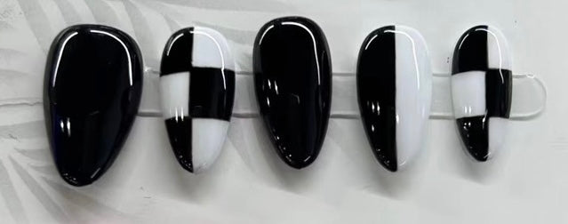 Acrylic Black Checkered Nails