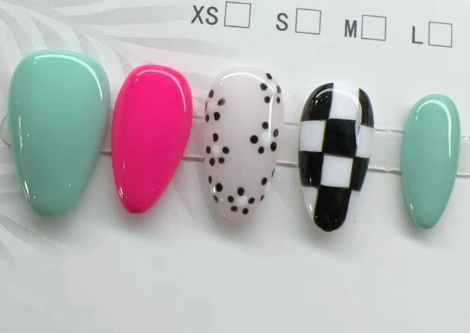 Acrylic Multi Checked Nails