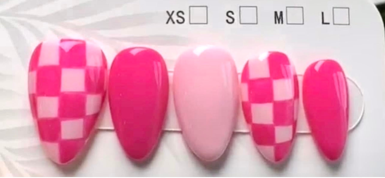 Acrylic Pink checked Nails