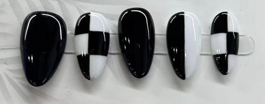 Acrylic Black Checkered Nails