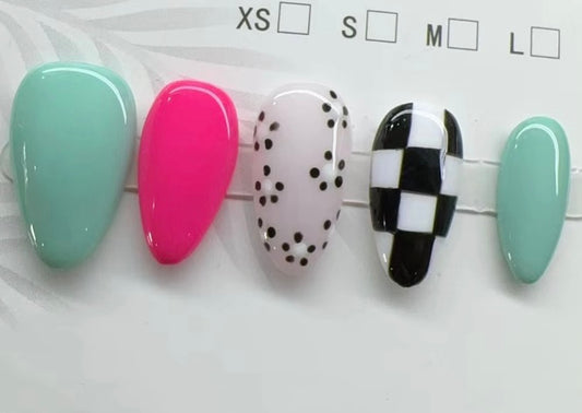 Acrylic Multi Checked Nails