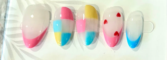 Acrylic pastel checkered nails